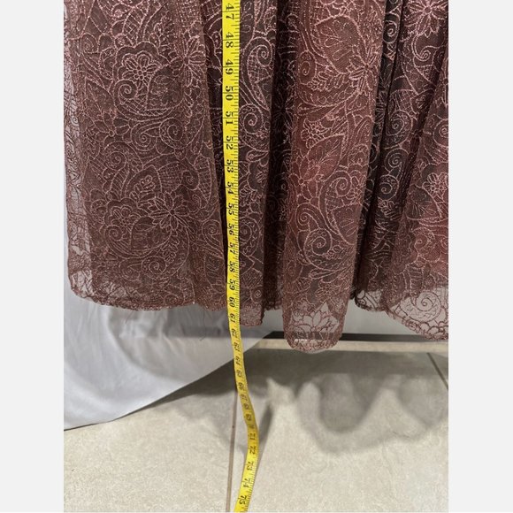 NWT $798 Mac Duggal [‎ 8 ] Embellished Long Sleeve V Neck Gown in Chocolate - Picture 12 of 16